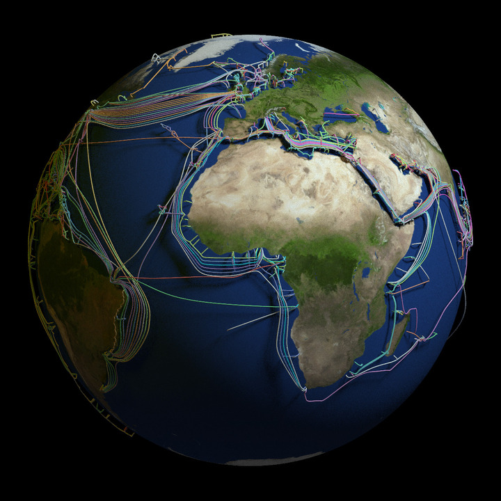 Globe with submarine fiber cables