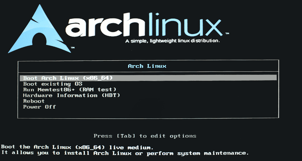 Boot Arch Linux from live USB