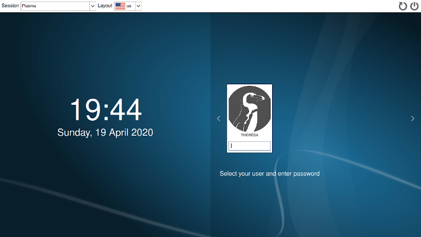 SSDM's login screen showing user image. Starts KDE Plasma if credentials are correct